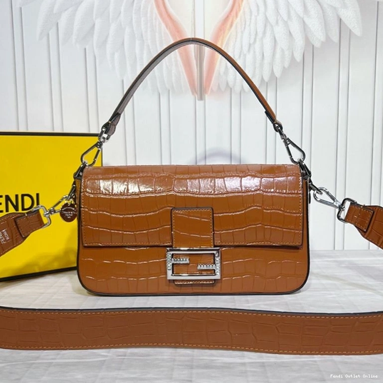 Affordable In Leather Tiffany Crocodile Fendi Baguette Bag Brown Medium 0725